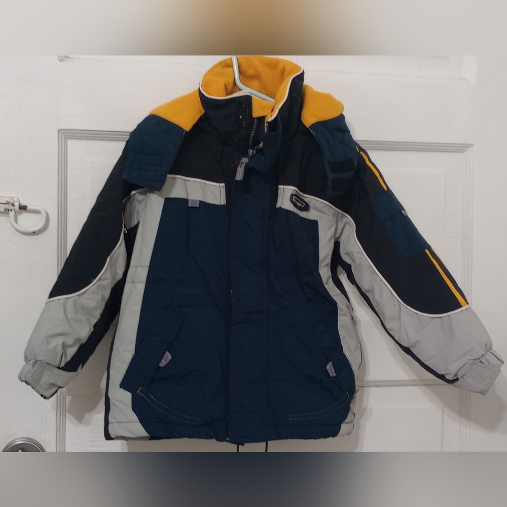 Weatherproof Kids Jacket in Navy, Yellow, and Gray